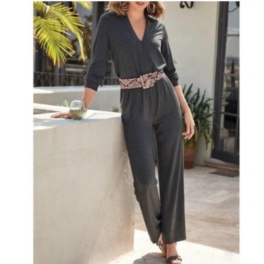 Soft Surroundings Charcoal Gray Modal Blend Straight Leg Jumpsuit Size 3X